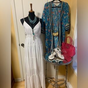 Perfect beach White boho maxi  Dress